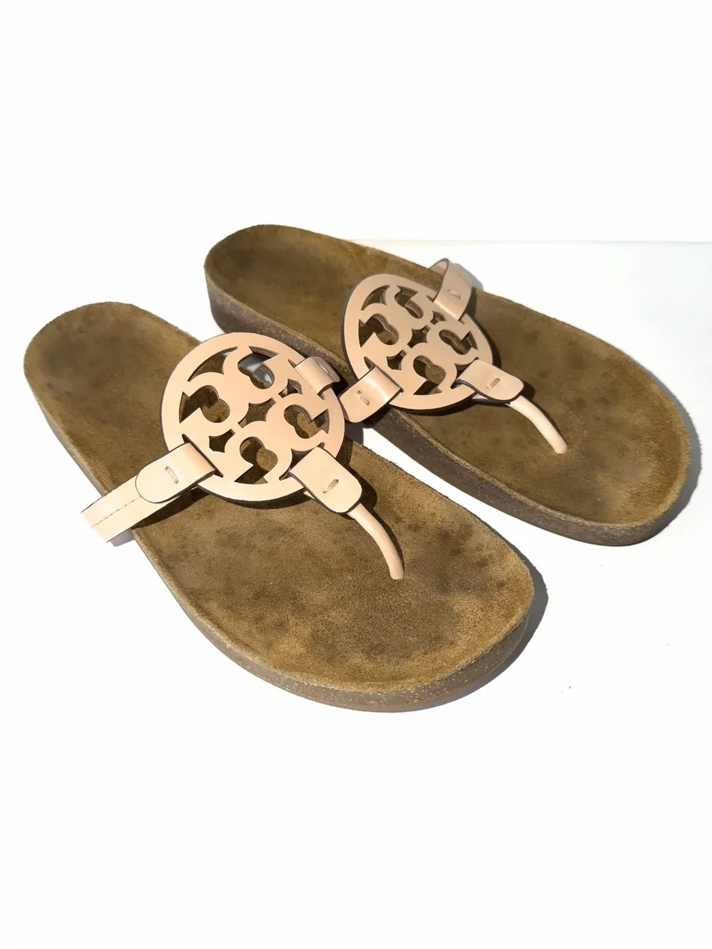 Tory Burch Miller Cloud Leather Sandal Blush Peach US 9 Natual Cork